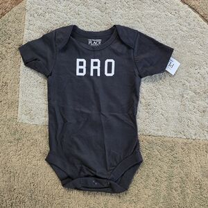 The Children's Place Black Onesie with White 'BRO' Print
